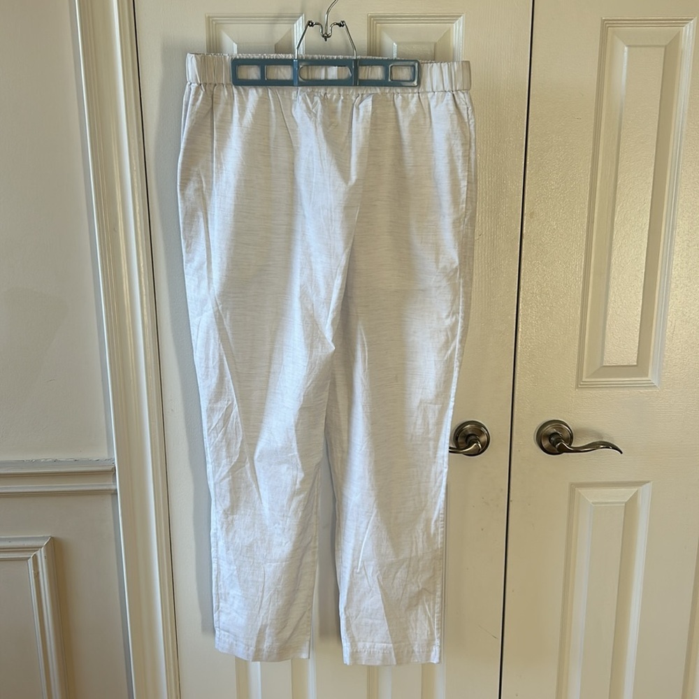Women's White Elastic-Waist Linen Blend Pants